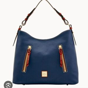 Dooney & Bourke Marine Blue Pebbled Leather Cooper Hobo Bag Leather&Gold Accents